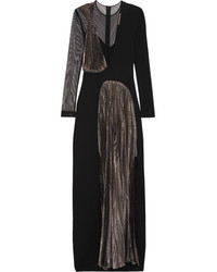 Christopher Kane Stretch Jersey Tulle And Pleated Lam Gown Black