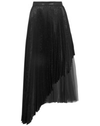 Christopher Kane Asymmetric Pleated Lam And Tulle Midi Skirt Black