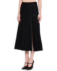Valentino Calf Length Pleated Skirt W Crystal Edge Tulle Inserts Black