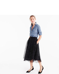 J.Crew For Net A Porter Double Pleated Midi Skirt In Flocked Tulle