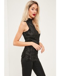 Missguided Black Shimmer Pleated Tunic
