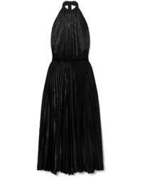 Black Pleated Velvet Evening Dress