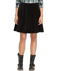 Black Pleated Velvet Mini Skirt