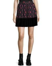 MCQ Alexander Ueen Floral Print A Line Pleated Skirt W Velvet