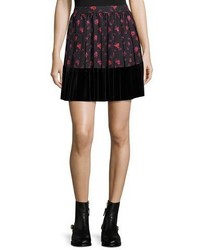 MCQ Alexander Ueen Floral Print A Line Pleated Skirt W Velvet