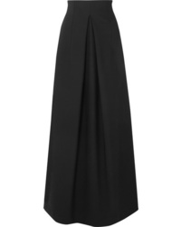 Black Pleated Wool Maxi Skirt