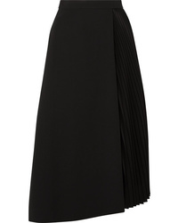 Black Pleated Wool Midi Skirt