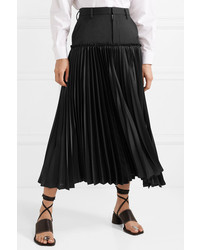 Noir Kei Ninomiya Layered Wool Gabardine And Pleated Satin Midi Skirt