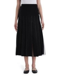 Valentino Calf Length Crystal Edge Pleated Skirt