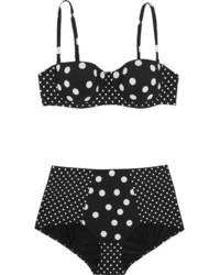 Dolce & Gabbana Paneled Polka Dot Bikini Black