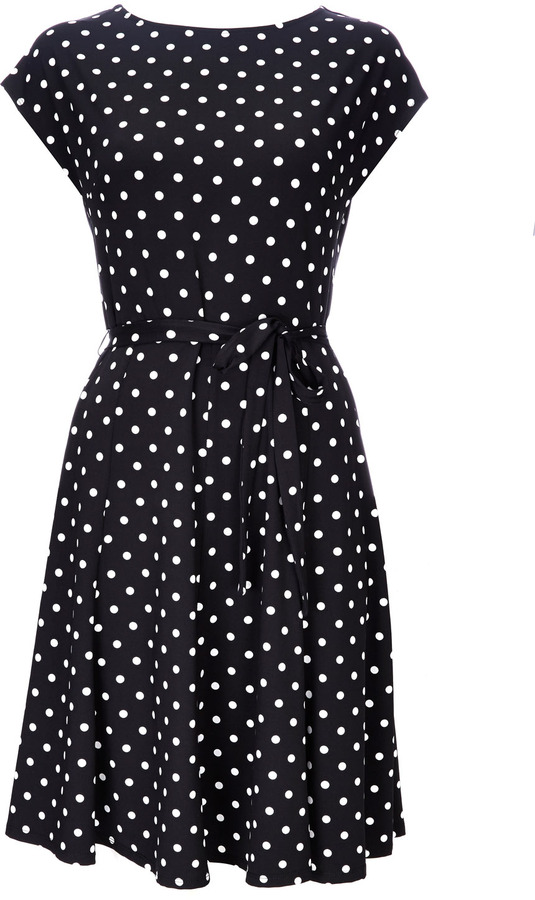 Wallis Navy Blue Petite Polka Dot Dress, $67 | Wallis | Lookastic