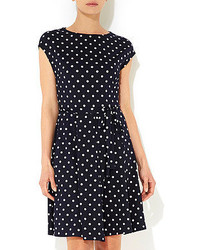wallis navy and white spotted dress