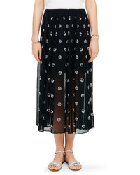 Black Polka Dot Chiffon Maxi Skirt