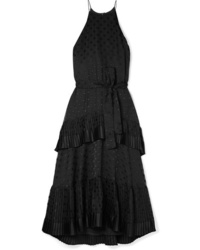 Black Polka Dot Chiffon Midi Dress
