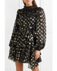 Dolce & Gabbana Polka Dot Metallic Fil Coup Chiffon Mini Dress