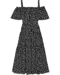 Dolce & Gabbana Off The Shoulder Polka Dot Cotton Blend Dress Black