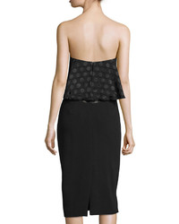 Cushnie et Ochs Strapless Dot Print Ruffle Dress Black
