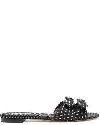 Tabitha Simmons Cleo Bow Embellished Polka Dot Twill Slides Black