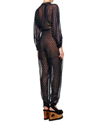Stella McCartney Gold Dotted Tie Front Tapered Jumpsuit Midnight