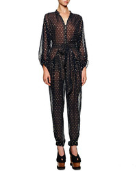Stella McCartney Gold Dotted Tie Front Tapered Jumpsuit Midnight
