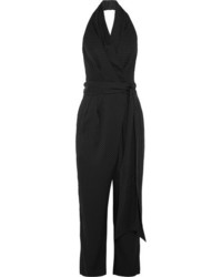 Diane von Furstenberg Polka Dot Silk Blend Wrap Jumpsuit Black