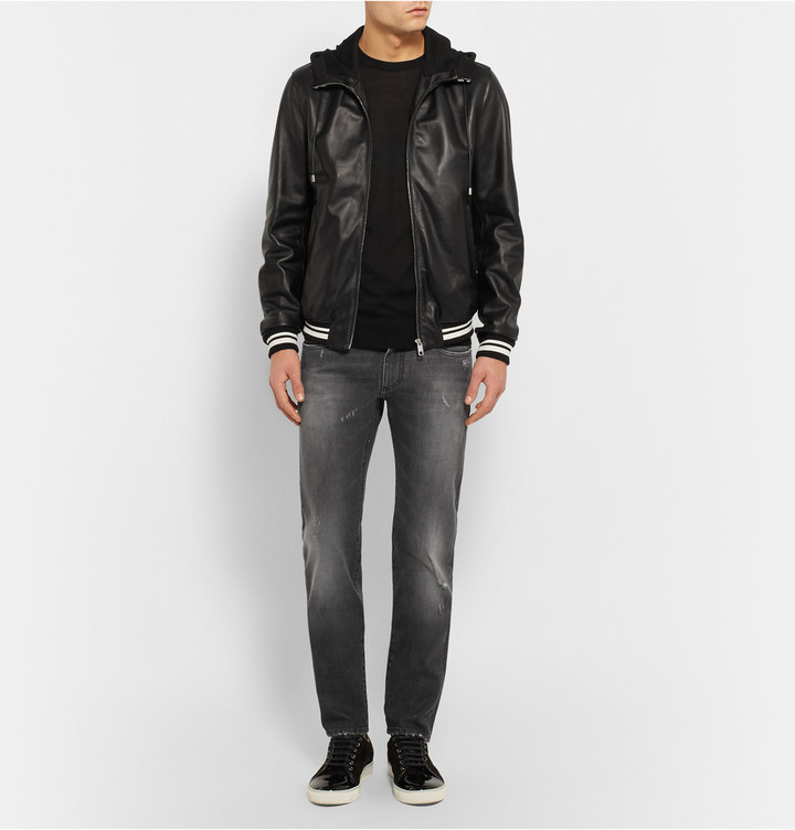 Dolce & Gabbana Jersey Trimmed Leather Hooded Jacket, $3,195 | MR ...
