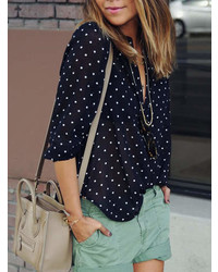 Romwe Polka Dot Spotted With Buttons Blouse