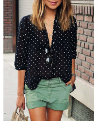 Romwe Polka Dot Spotted With Buttons Blouse