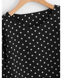 Romwe Tiered Fluted Sleeve Polka Dot Blouse