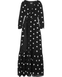 Moschino Boutique Polka Dot Silk Chiffon Maxi Dress Black