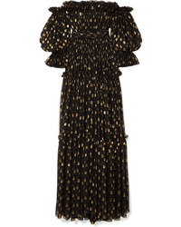 Dolce & Gabbana Off The Shoulder Polka Dot Metallic Fil Coup Chiffon Gown