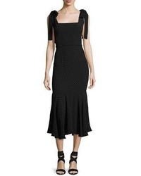 Alexis Pauldine Dotted Square Neck Midi Cocktail Dress Black Pattern