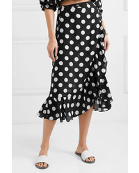 RIXO Gracie Ruffled Polka Dot Cotton And Poplin Wrap Midi Skirt