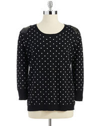 Vince Camuto Two By Polka Dot Sweater With Faux Leather Shoulder Patches