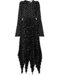 Khaite Greta Asymmetric Pleated Polka Dot Satin Midi Dress