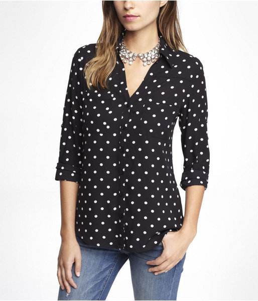 Express Polka Dot Convertible Sleeve Portofino Shirt, $59 | Express ...