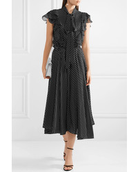 Michael Kors Collection Ruffled Polka Dot Silk Tte Midi Dress
