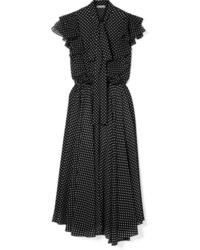 Michael Kors Collection Ruffled Polka Dot Silk Tte Midi Dress