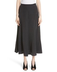 Black Polka Dot Silk Midi Skirt