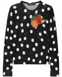 Dolce & Gabbana Appliqud Polka Dot Silk Sweater Black