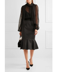 Dolce & Gabbana Ruffled Polka Dot Cotton Blend Gabardine Skirt Black