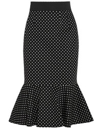 Dolce & Gabbana Ruffled Polka Dot Cotton Blend Gabardine Skirt Black