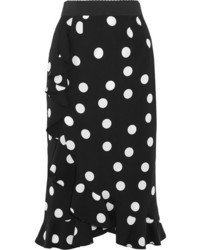 Dolce & Gabbana Ruffled Polka Dot Stretch Silk Charmeuse Skirt Black