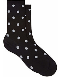 Maria La Rosa Polka Dot Print Silk Blend Mid Calf Socks