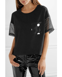 Moschino Boutique Polka Dot Silk Chiffon And Cotton Jersey T Shirt Black