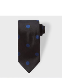 Paul Smith Black Silk Tie With Navy Polka Dots