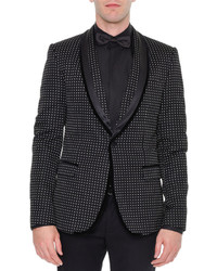 Dolce & Gabbana Shawl Collar Dot Print Velvet Evening Jacket Black