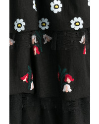 RED Valentino Wool Floral Knit Dress With Dotted Tulle Skirt