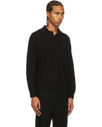 Auralee Black Cashmere Knit Long Sleeve Polo