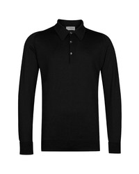 John Smedley Finchley Long Sleeve Sweater Polo In Black At Nordstrom